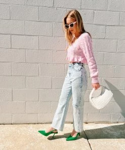 Au Darling Pink Cable Knit Cropped Sweater