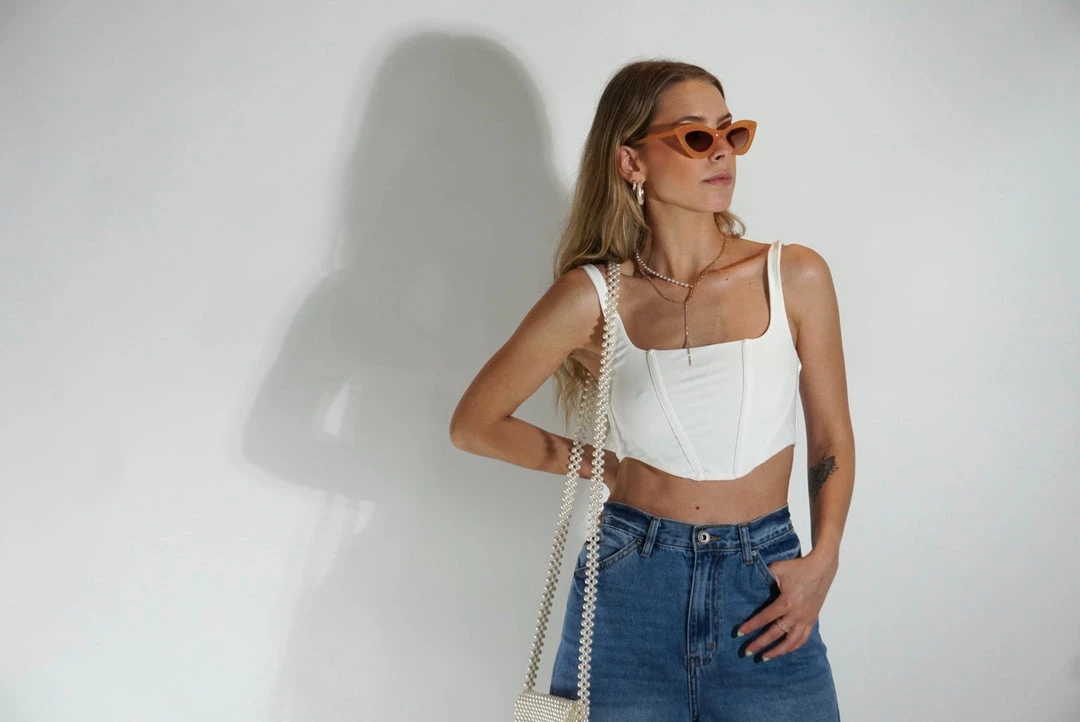 Au Darling White Athletic Corset Top Clothing