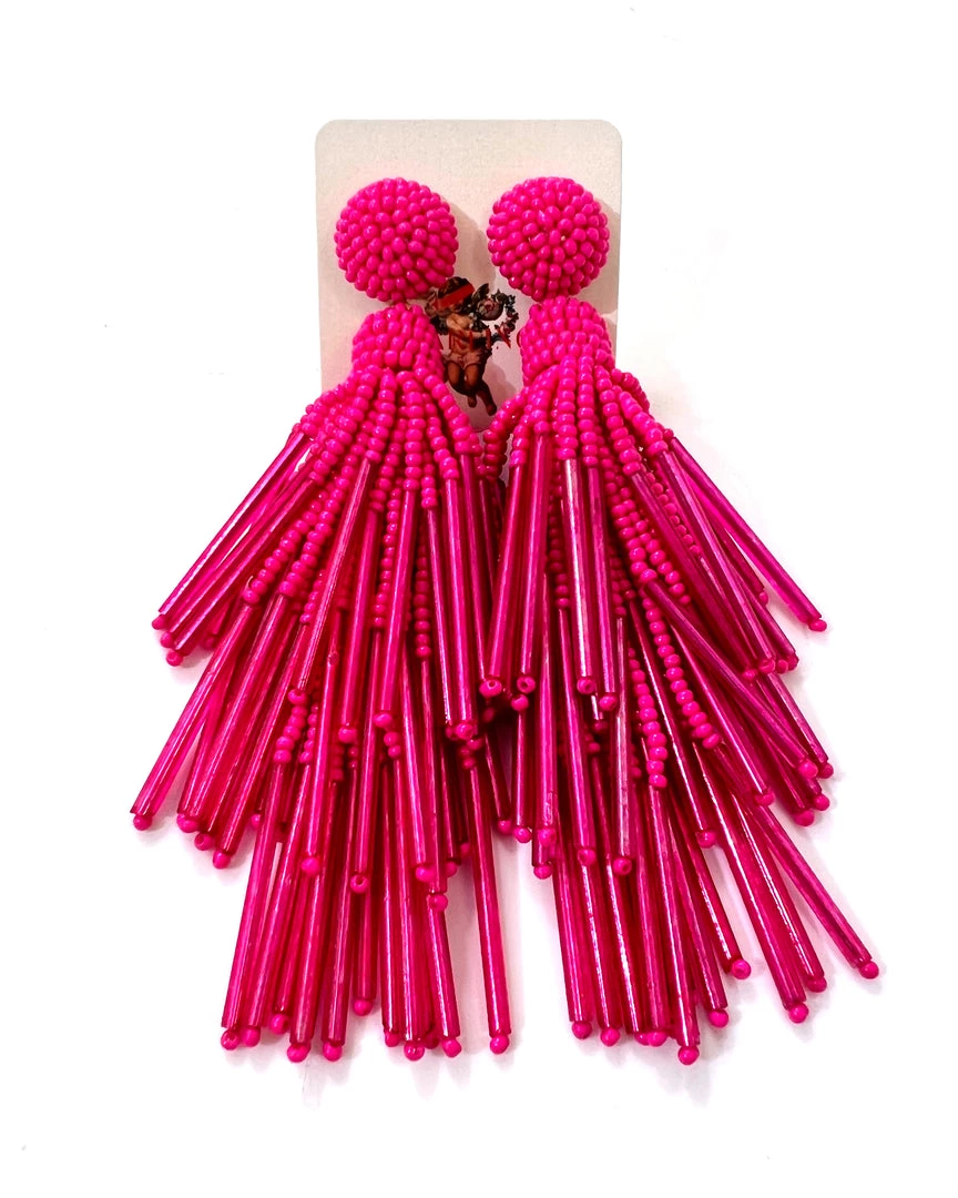 Au Darling New Arrivals Fuchsia Beaded Chandelier Earrings
