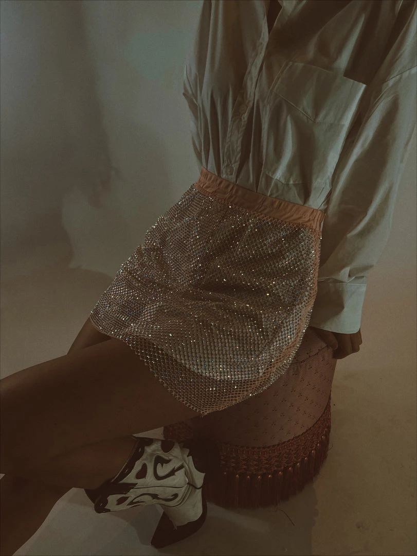 Au Darling Clothing Pink Rhinestone Net Skirt