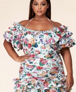 Au Darling Floral Print Ruffle Dress Clothing