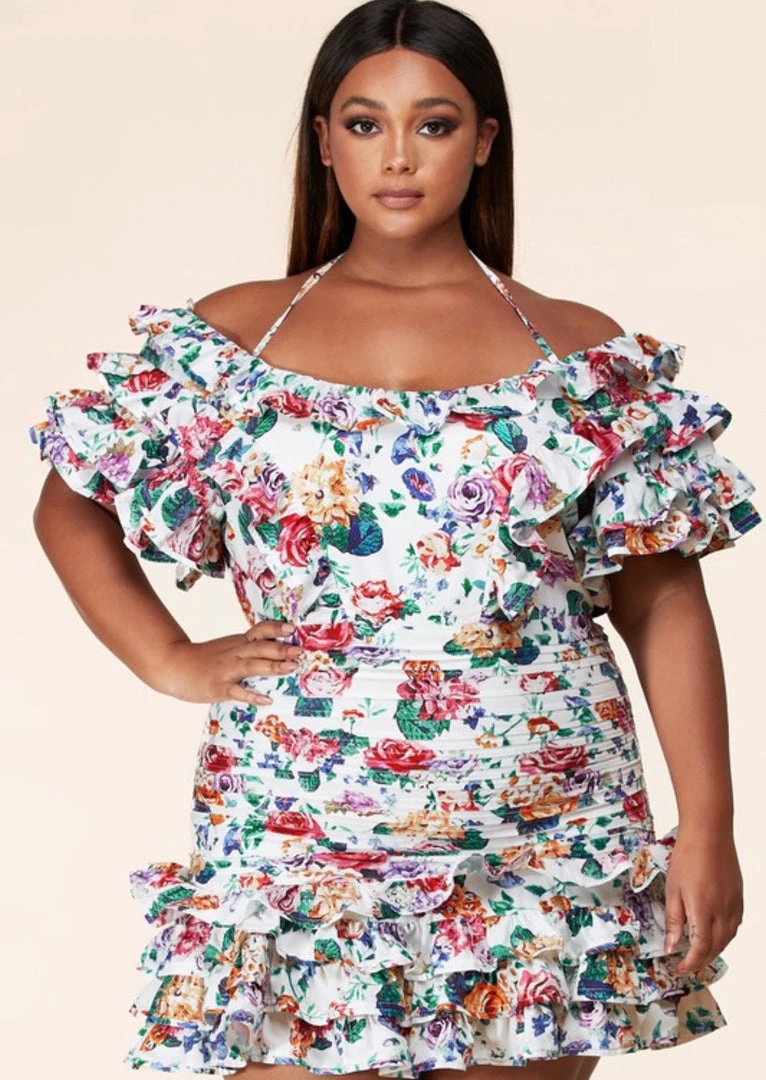 Au Darling Floral Print Ruffle Dress Clothing