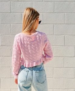 Au Darling Pink Cable Knit Cropped Sweater