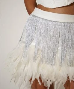 Au Darling Shake It Up White Feather Skirt Clothing