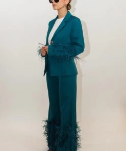 Au Darling Clothing Royal Teal Feather Suit Blazer