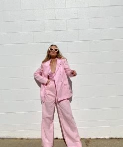Au Darling Pink Linen Suit Blazer