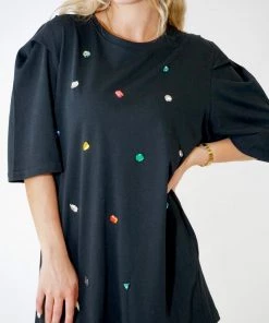 Au Darling Confetti Jeweled Black T-Shirt Dress Clothing