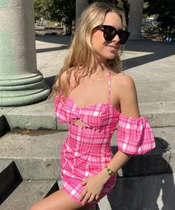 Au Darling Garden Pink Gingham Mini Dress