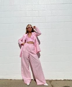 Au Darling Pink Linen Suit Trouser Clothing