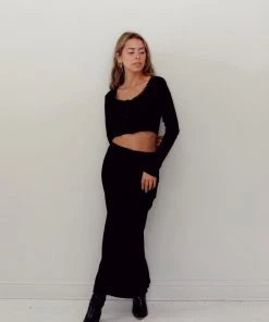 Au Darling Clothing Lace Edge Ribbed Top