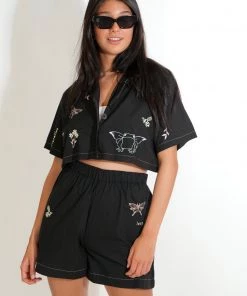 Au Darling Black Embroidered Crop Top