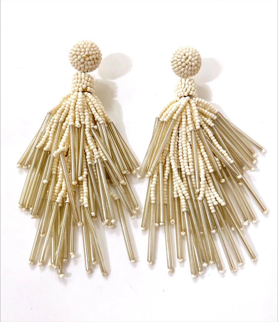 Au Darling Cream Chandelier Beaded Earrings New Arrivals