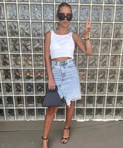 Au Darling Kim Light Denim Asymmetrical Skirt