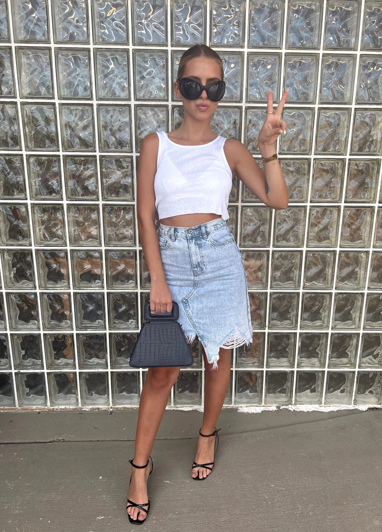 Au Darling Kim Light Denim Asymmetrical Skirt