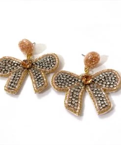 Au Darling Tan Bow Beaded Earrings New Arrivals