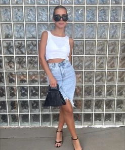 Au Darling Kim Light Denim Asymmetrical Skirt