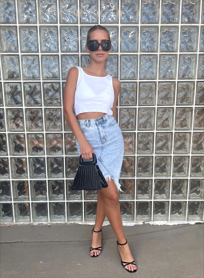 Au Darling Kim Light Denim Asymmetrical Skirt