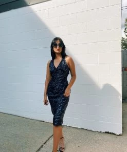 Au Darling Clothing Navy Marbled Midi Dress
