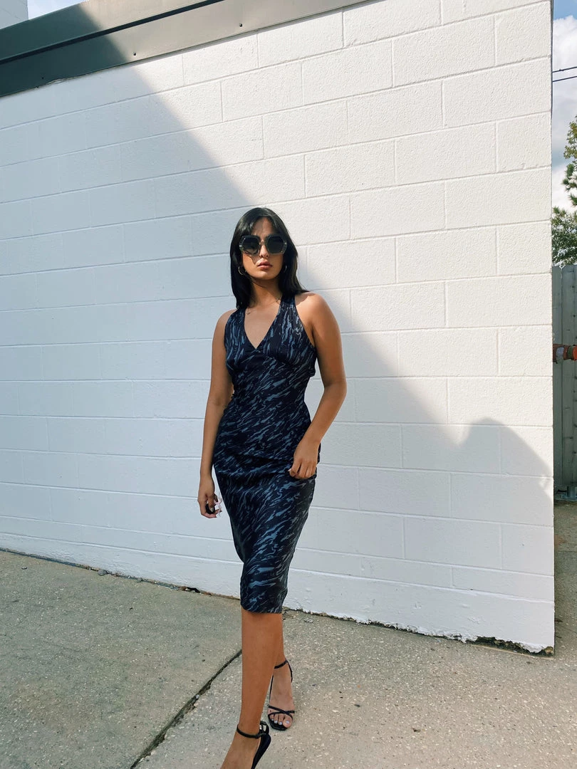 Au Darling Clothing Navy Marbled Midi Dress