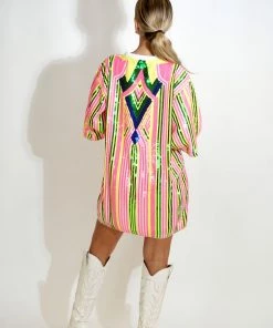 Au Darling Pink Sequin T-shirt Dress Clothing