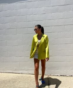 Au Darling Chartreuse Satin Suit Blazers