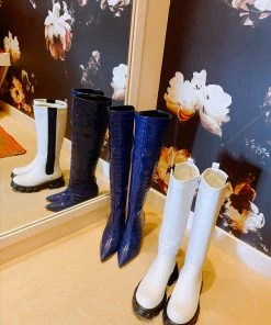 Au Darling Blue Croc High Boots