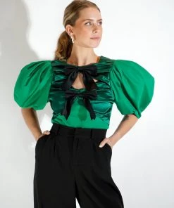 Au Darling Emerald Green Bow Top Clothing