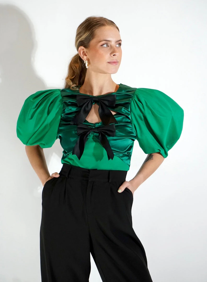 Au Darling Emerald Green Bow Top Clothing