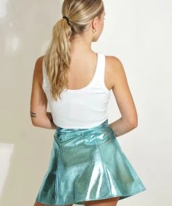 Au Darling Blue Metallic Faux Leather Skirt