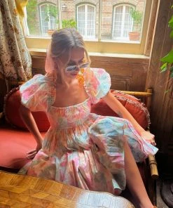 Selkie The Beach Day Dress In Grapefruit Floral Clothing