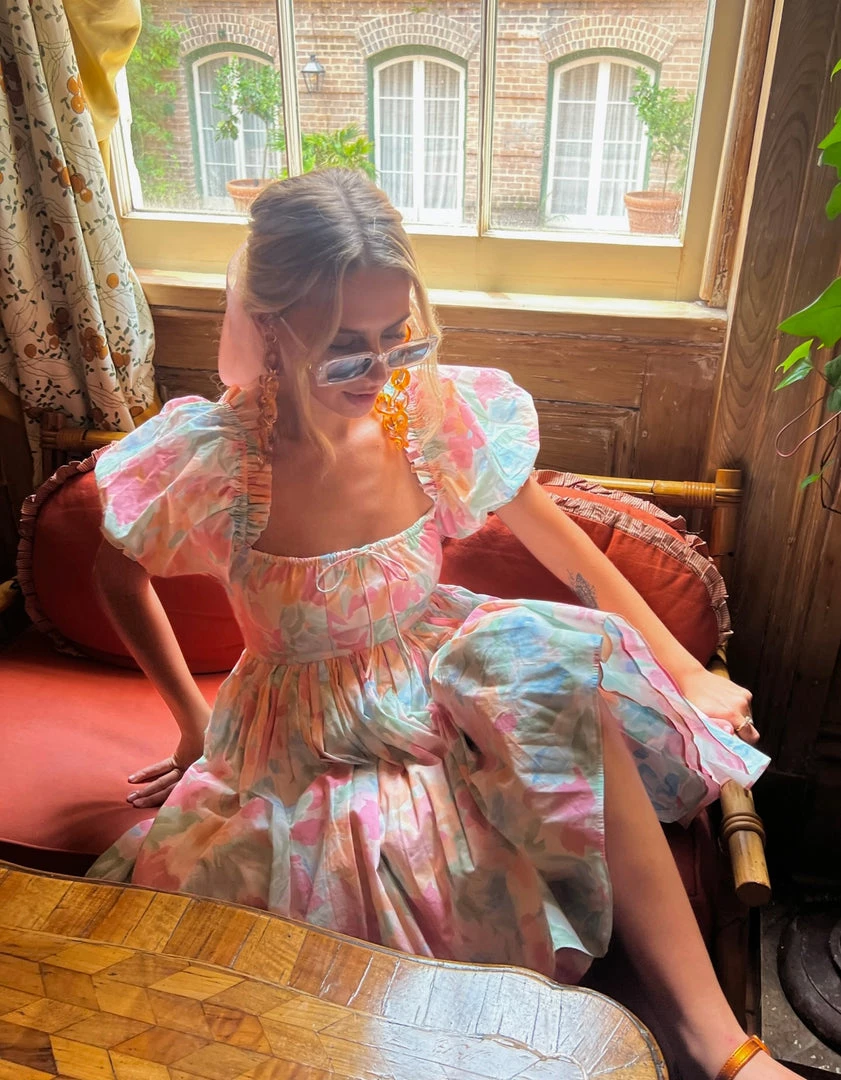 Selkie The Beach Day Dress In Grapefruit Floral Clothing