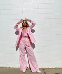 Au Darling Pink Linen Suit Blazer