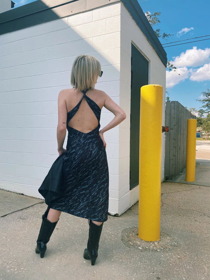 Au Darling Clothing Navy Marbled Midi Dress