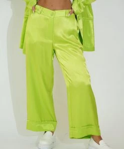 Au Darling Lime Green Satin Suit Pants