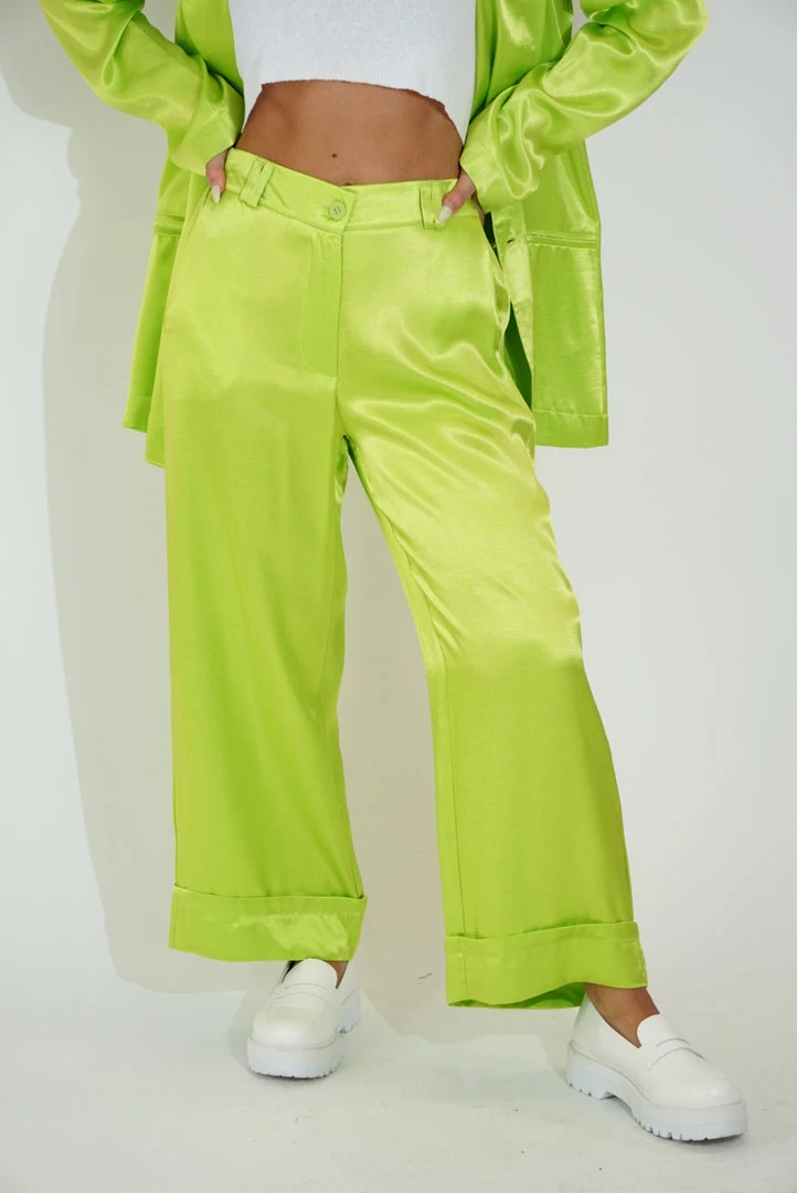 Au Darling Lime Green Satin Suit Pants