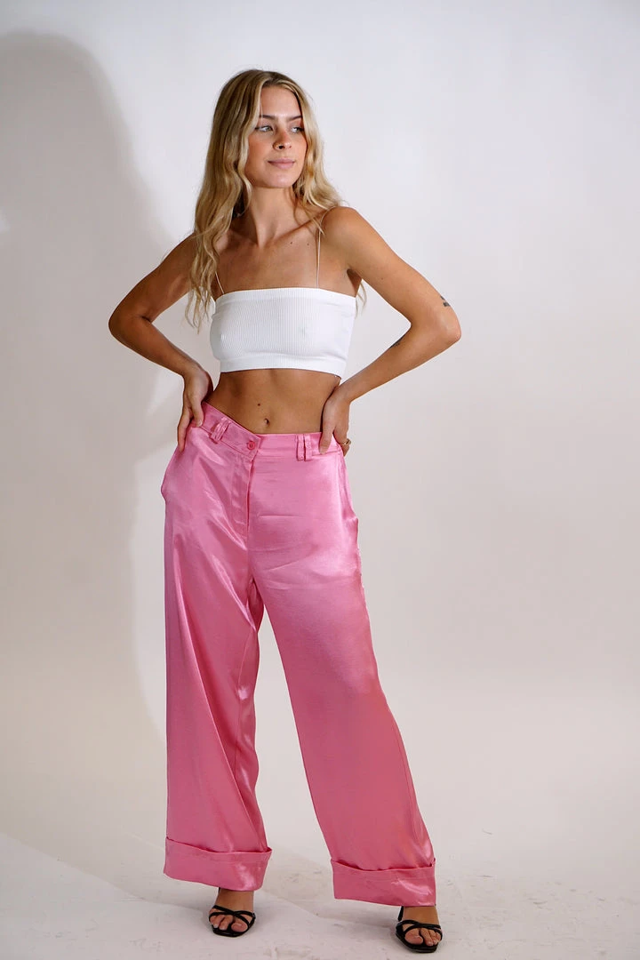 Au Darling Pink Satin Suit Pants