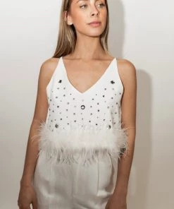 Au Darling White Fancy Feather Top Clothing