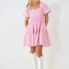 Au Darling Bubblegum Pink Smocked Tiered Mini Dress Clothing