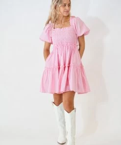 Au Darling Bubblegum Pink Smocked Tiered Mini Dress Clothing