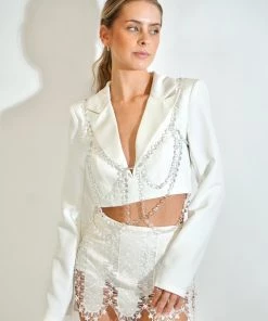 Au Darling White Jeweled Blazer Top Clothing