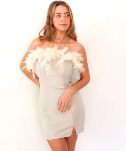 Au Darling Glamorous Glitter Feather Mini Dress