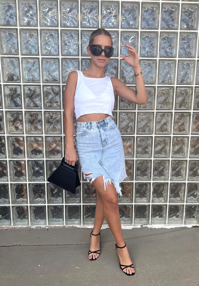 Au Darling Kim Light Denim Asymmetrical Skirt