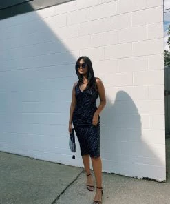 Au Darling Clothing Navy Marbled Midi Dress