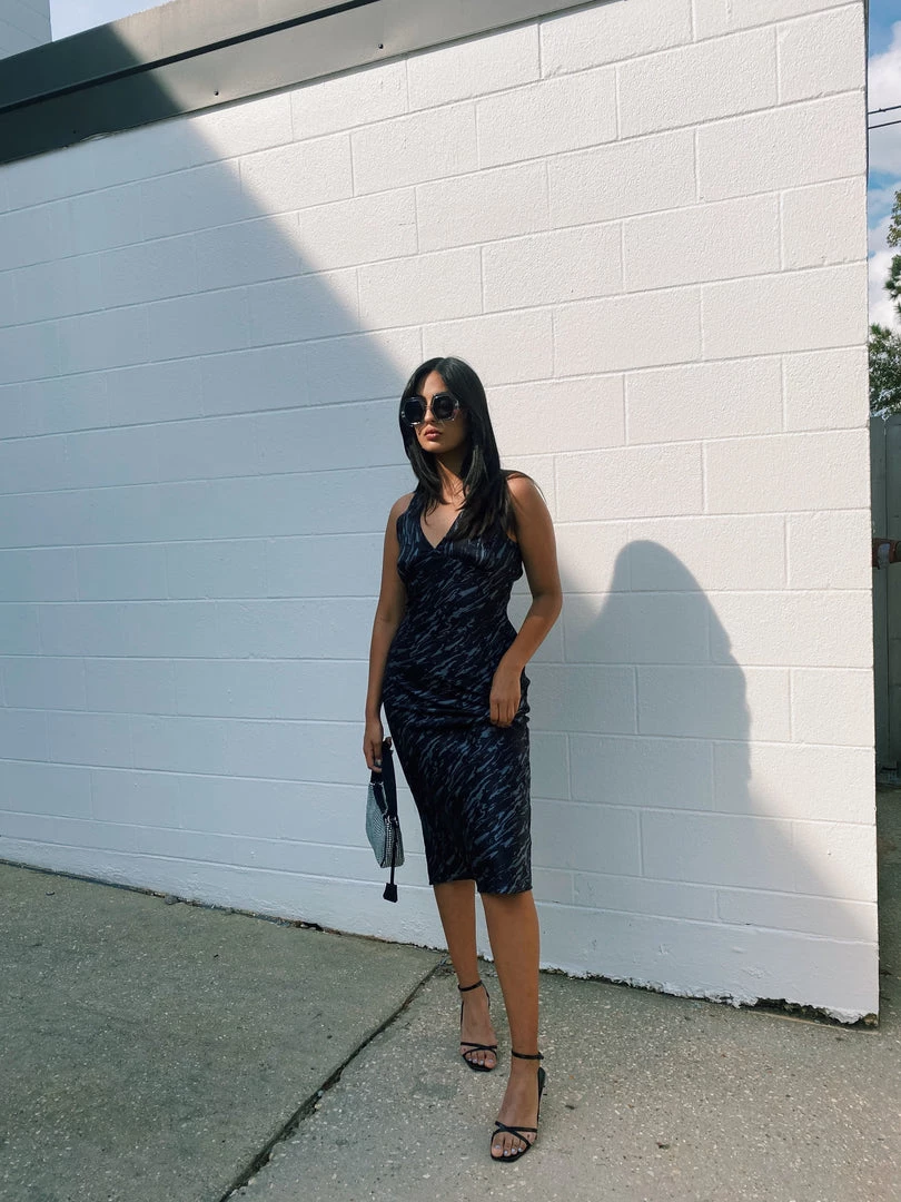 Au Darling Clothing Navy Marbled Midi Dress