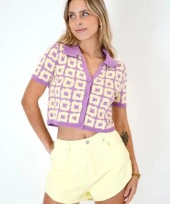 Au Darling Purple And Yellow Knit Polo