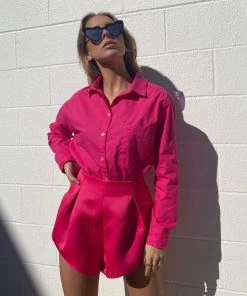 Au Darling Clothing Hot Pink Satin Shorts