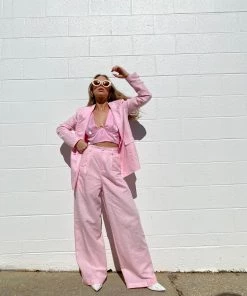 Au Darling Pink Linen Suit Blazer
