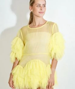 Au Darling Clothing Yellow Tulle Sheer Top