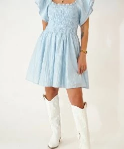 Au Darling Baby Blue Smocked Mini Dress