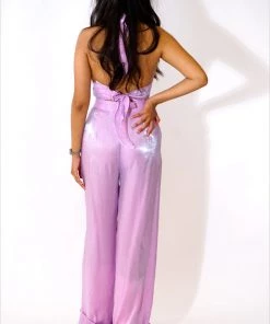 Au Darling Purple Metallic Cropped Top Clothing